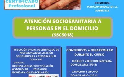 Curso «Atención sociosanitaria a personas en el domicilio» en la Subbética